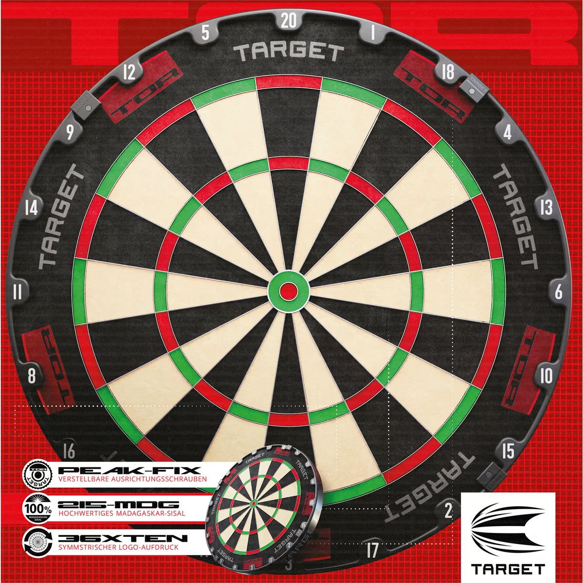Target TOR Steeldartboard aus gepresstem Sisal in Turniermaßen