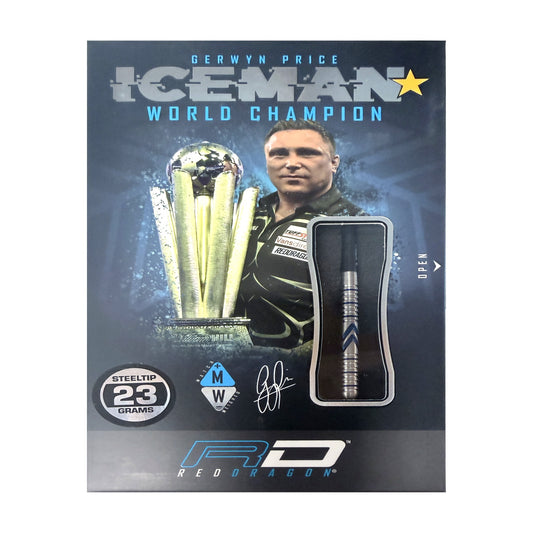 Red Dragon Gerwyn Price Iceman Midnight Edition Steeldarts 23 g – Verpackung mit Sichtfenster